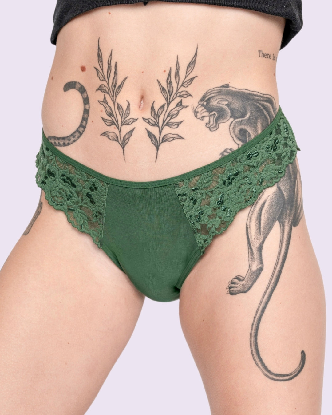 Culotte menstruelle – Slip vert avec dentelle (fort flux)