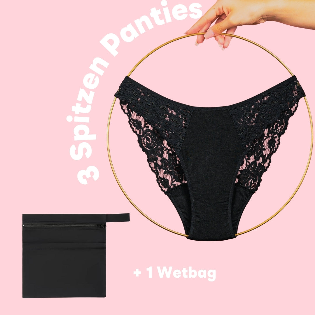 3er Set: Period Panty Spitze + Wetbag gratis