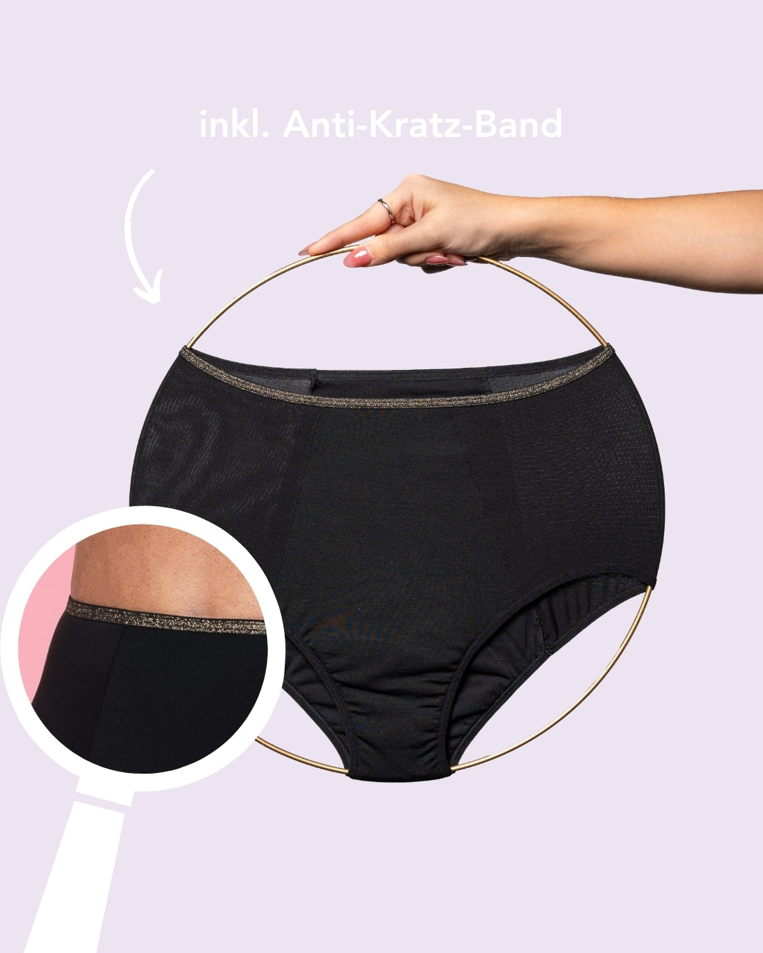 Culotte menstruelle – Taille haute avec bord doré (fort flux)